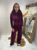 Wine Silver studded faux fur velour tracksuit