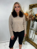Faux fur collar cardigan