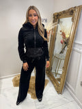 Black sequin faux fur velour tracksuit
