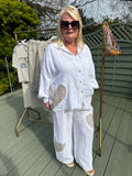 Sequin linen HEART trousers set