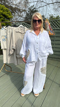 Sequin linen HEART trousers set