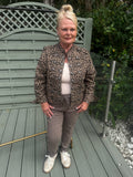 Leopard print military denim jacket