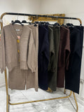 Gold button cardigan and trouser set