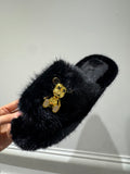 Faux fur GOLD TEDDY BEAR slippers