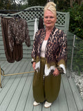Brown/green leopard satin jacket