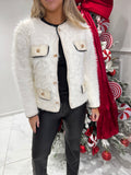 White gold button faux fur cardigan