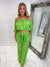 Green cheesecloth off shoulder set