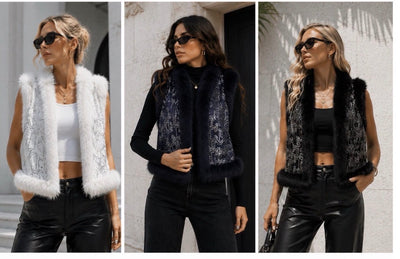 Sequin faux fur waistcoat