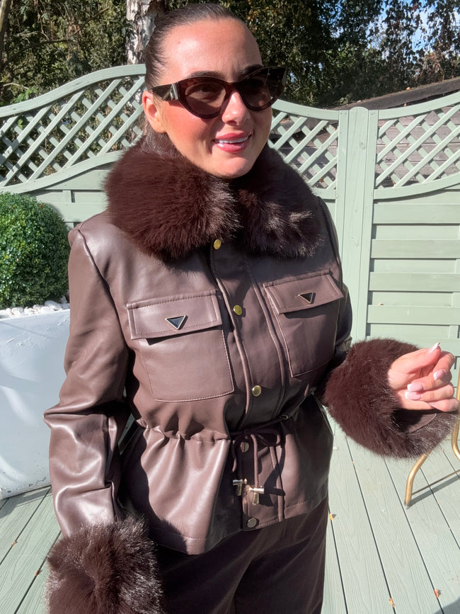 Brown FAUX FUR PVC jacket
