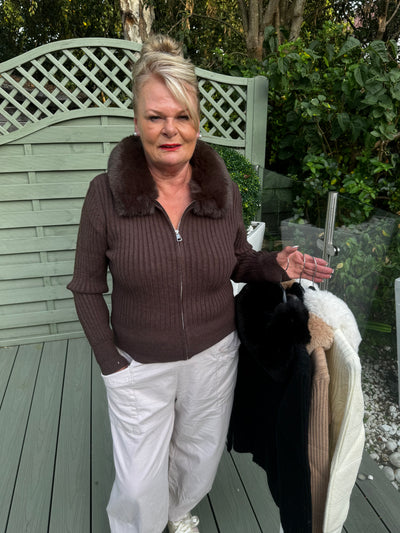 Faux fur knitted cardigan
