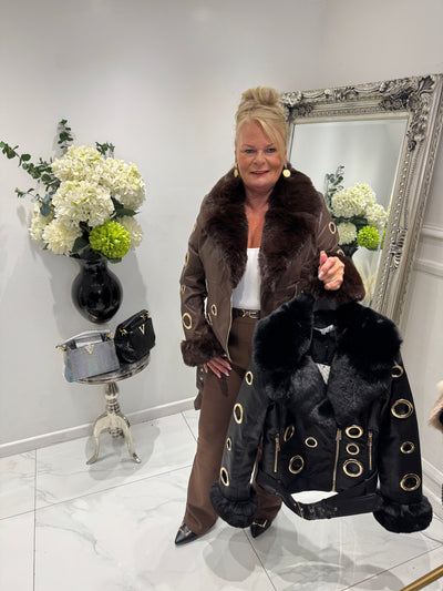 PVC faux fur biker jacket