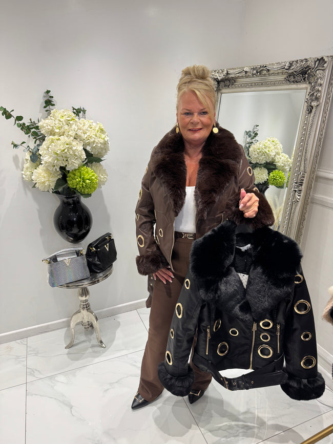 PVC faux fur biker jacket