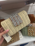 Diamanté clutch with long strap