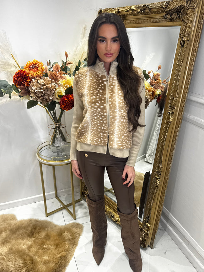 Beige BAMBI faux fur cardigan