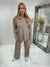 Beige Plain V neck collar tracksuit