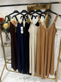 Plain gold buckle midi dress