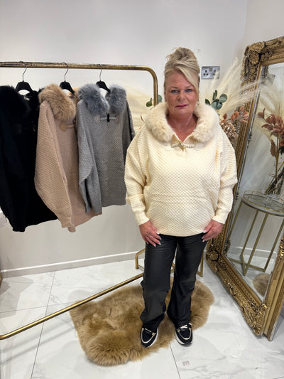 Faux fur cable knit jumper