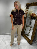 Brown gold button RIRI top