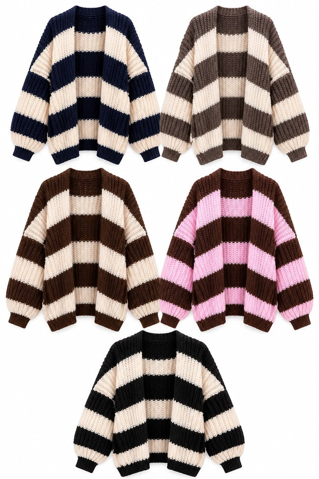 Stripe chunky knit cardigan