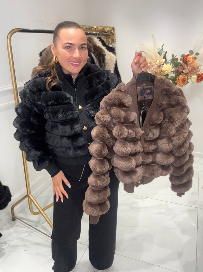 LUXE faux fur gold button cardigan