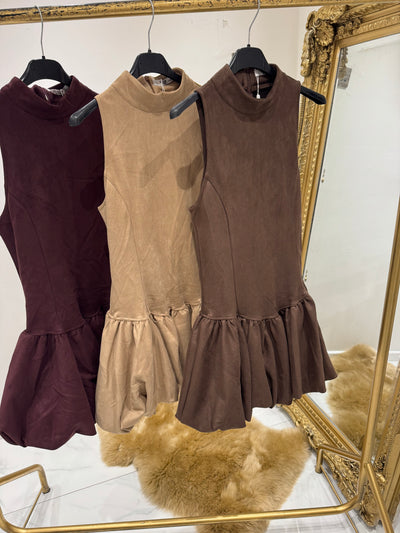 Suede puff ball dress