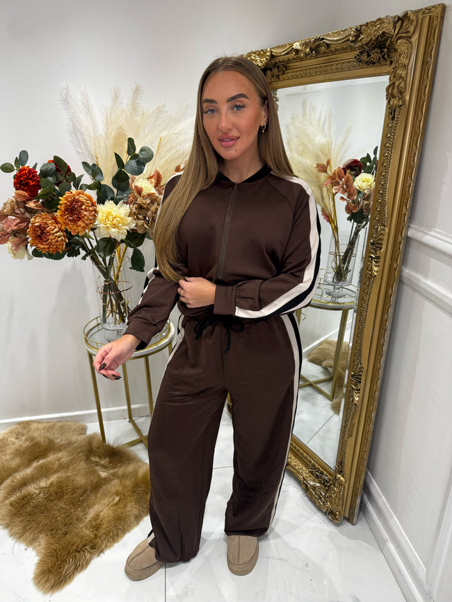 Brown STRIPE ZIP TRACKSUIT