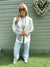 White & denim patchwork blazer
