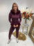 Wine faux fur hooded tracksuit