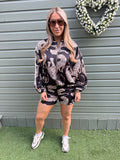 Leopard print zip short set