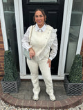 Cream diamanté tank with white shirt