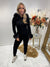 Black faux fur hooded tracksuit