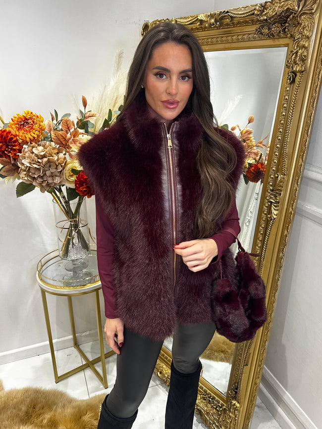 Wine faux fur BETHANY waistcoat