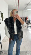 Black faux fur belted waistcoat