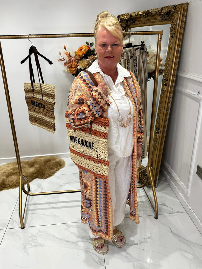 Orange multi coloured crochet cardigans