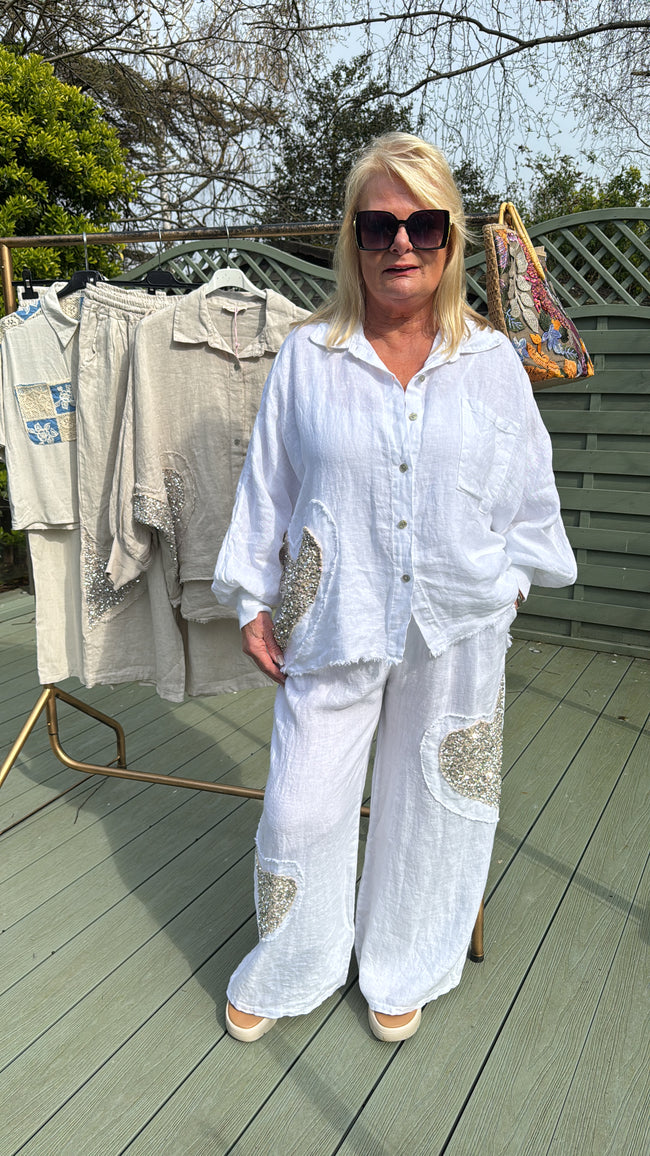 Sequin linen HEART trousers set