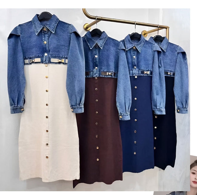 Denim gold button dress