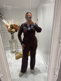 Brown denim ribbed tracksuit