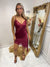 Wine thin strap lace dress