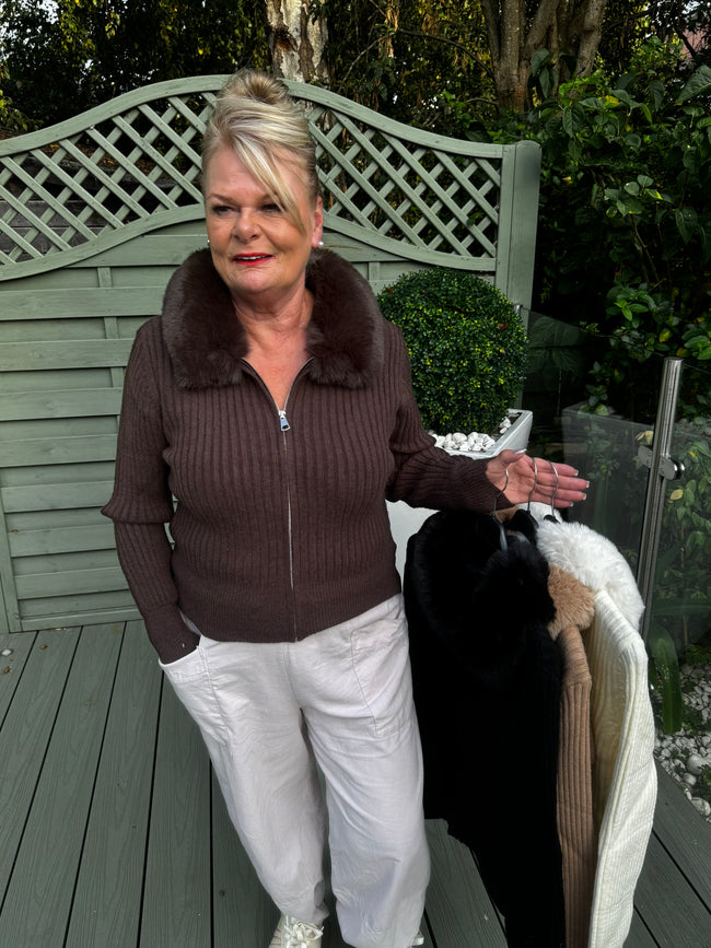 Faux fur knitted cardigan