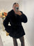 Black faux fur belted coat