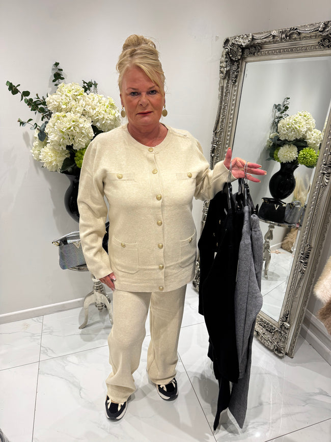 Gold button cardigan tracksuit