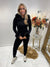 Black faux fur hooded tracksuit