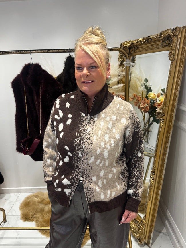 Brown Bambi double zip jumper