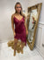 Wine thin strap lace dress