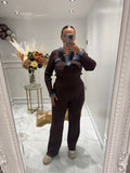 Brown denim ribbed tracksuit