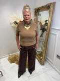 Gold button suede trousers