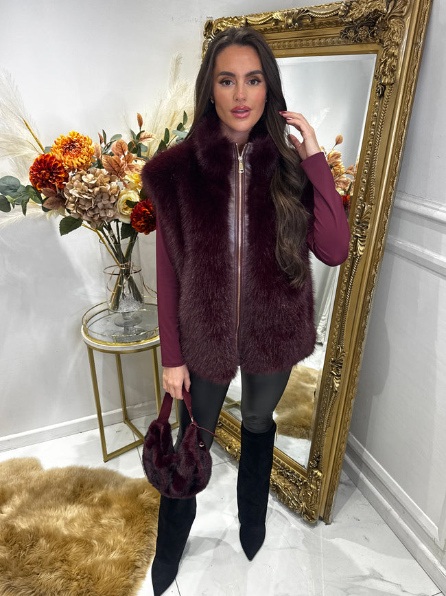 Wine faux fur BETHANY waistcoat