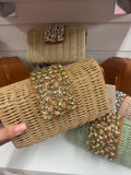 Diamanté clutch with long strap