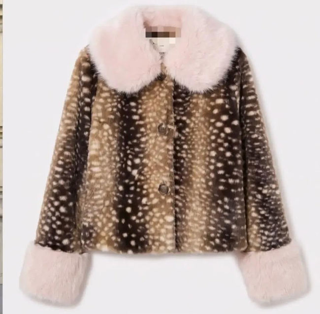 Brown/pink BAMBI LUXE faux fur jacket