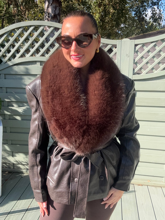 Brown LUXE FAUX FUR JACKET